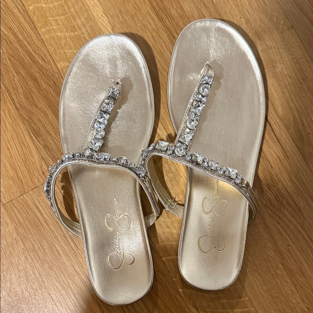 Jessica Simpson Gold Sandals with Rhinestones
